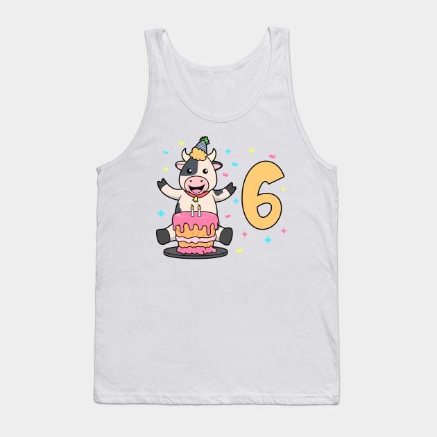 I am 6 with cow - kids birthday 6 years old Tank Top by Modern Medieval Design